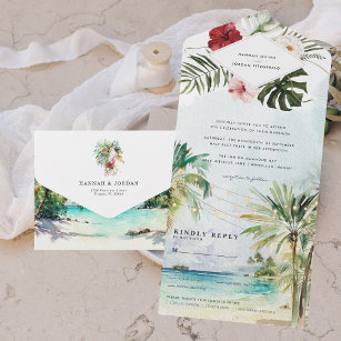 Tropical Palm Tree Beach Hochzeit All In One Einladung