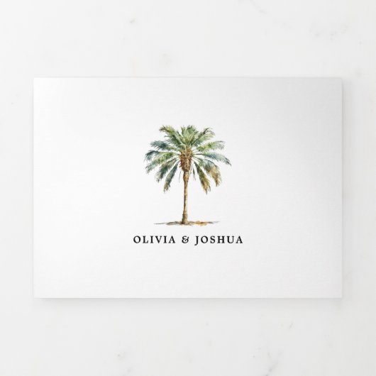 Tropical Palm Tree Beach Hochzeit Dreifach Gefaltete Einladung (Cover)