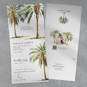 Tropical Palm Tree Beach Hochzeit Dreifach Gefaltete Einladung