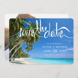 Tropical Palm Tree Beach Hochzeit in Urlaubsort Fo Save The Date