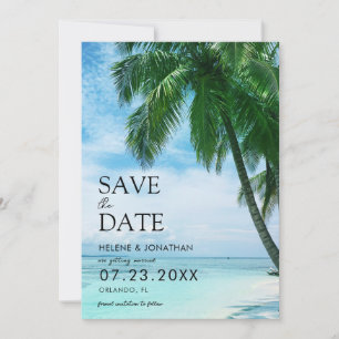 Tropical Palm Tree Beach Hochzeit in Urlaubsort Save The Date