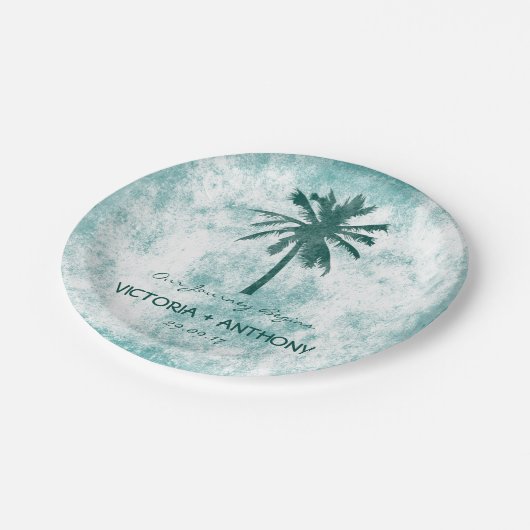Tropical Palm Tree Beach Hochzeit Pappteller (Schrägansicht)