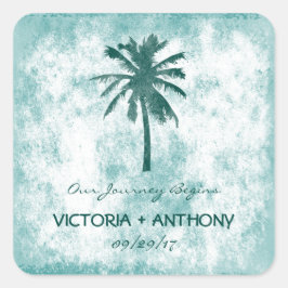 Tropical Palm Tree Beach Hochzeit Quadratischer Aufkleber