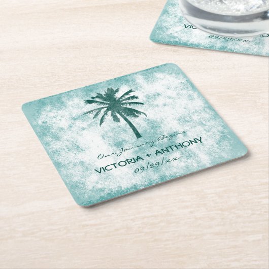 Tropical Palm Tree Beach Hochzeit Rechteckiger Pappuntersetzer (angewinkelt)