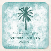 Tropical Palm Tree Beach Hochzeit Rechteckiger Pappuntersetzer (Vorderseite)