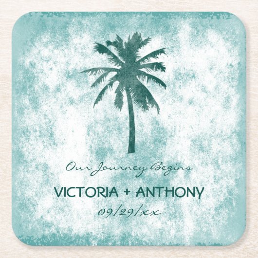 Tropical Palm Tree Beach Hochzeit Rechteckiger Pappuntersetzer (Vorderseite)