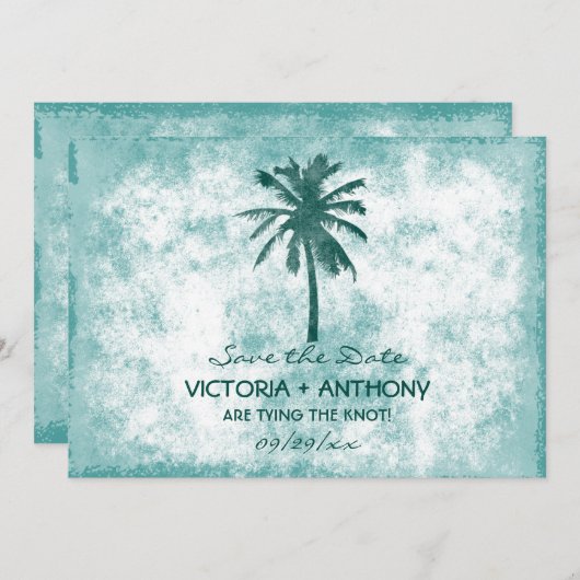 Tropical Palm Tree Beach Hochzeit Save the Date (Vorne/Hinten)