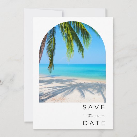 Tropical Palm Tree Beach Hochzeit Save The Date (Vorderseite)
