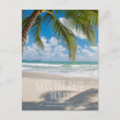 Tropical Palm Tree Beach Hochzeit Save the Date Ankündigungspostkarte (Vorderseite)