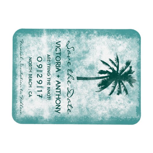 Tropical Palm Tree Beach Hochzeit Save the Date Magnet (Horizontal)