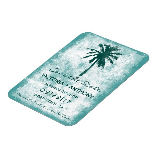 Tropical Palm Tree Beach Hochzeit Save the Date Magnet (Linke Seite)