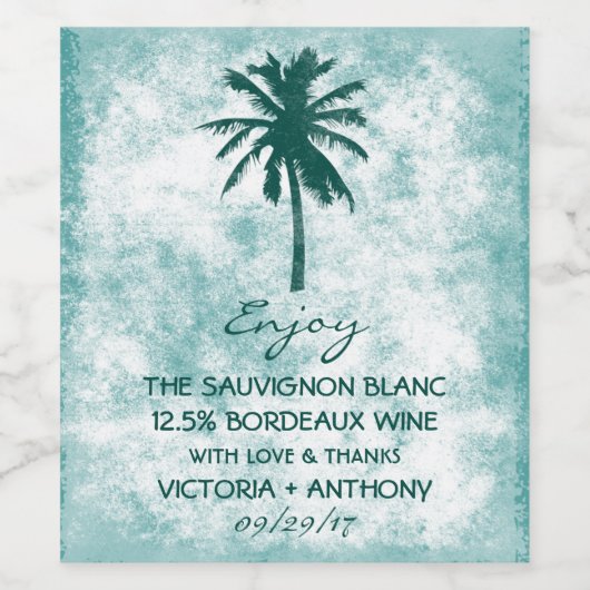 Tropical Palm Tree Beach Hochzeit Vielen Dank Weinetikett (Einzelnes Label)