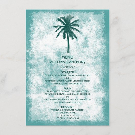 Tropical Palm Tree Beach Hochzeitsmenü Menükarte (Vorderseite)