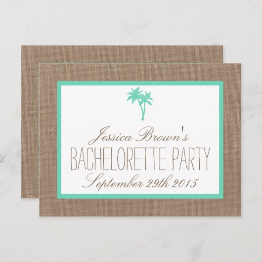 Tropical Palm Tree Beach Junggeselinnen-Abschied D Einladungspostkarte (Vorne/Hinten)