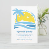 Tropical Palm Tree Beach Ocean Pickleball Party Einladung (Stehend Vorderseite)