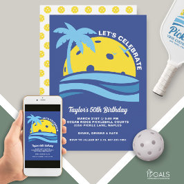 Tropical Palm Tree Beach Ocean Pickleball Party Einladung