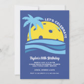 Tropical Palm Tree Beach Ocean Pickleball Party Einladung (Vorderseite)