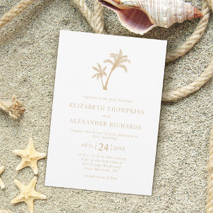 Tropical Palm Tree Beach Sand Beige Hochzeit Einladung