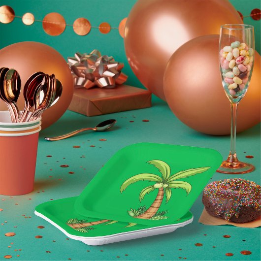 Tropical Palm Tree Beach und Island Vibes Pappteller