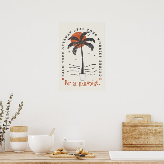 Tropical Palm Tree Beach Vibes Summer Sun Retro Poster (Küche)