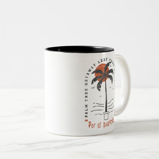 Tropical Palm Tree Beach Vibes Summer Sun Retro Zweifarbige Tasse (VorderseiteRechts)