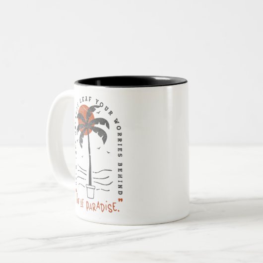 Tropical Palm Tree Beach Vibes Summer Sun Retro Zweifarbige Tasse (Vorderseite Links)