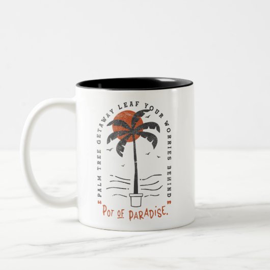 Tropical Palm Tree Beach Vibes Summer Sun Retro Zweifarbige Tasse (Links)
