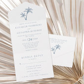 Tropical Palm Tree Beach Wedding Dusty Blue All In One Einladung