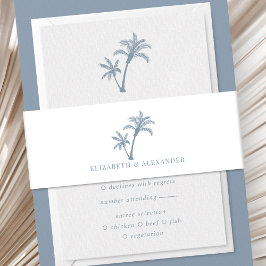 Tropical Palm Tree Beach Wedding Dusty Blue Einladungsbanderole
