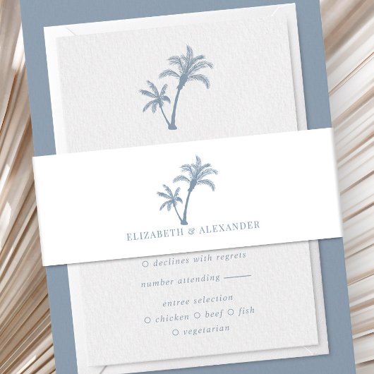 Tropical Palm Tree Beach Wedding Dusty Blue Einladungsbanderole