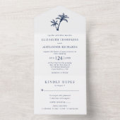 Tropical Palm Tree Beach Wedding Navy Blue All In One Einladung (Innen Boden)