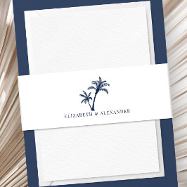 Tropical Palm Tree Beach Wedding Navy Blue Einladungsbanderole