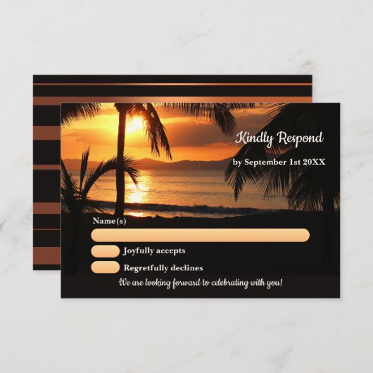 Tropical Palm Tree Beach Wedding RSVP Card Einladung (Vorne/Hinten)