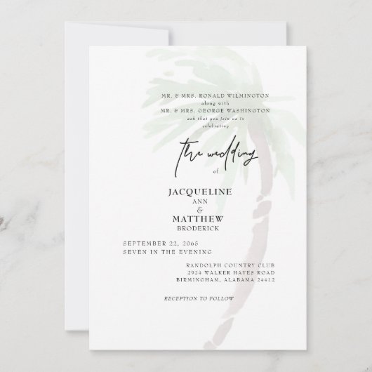 Tropical Palm Tree Beide Eltern Hochzeit Einladung (Vorderseite)