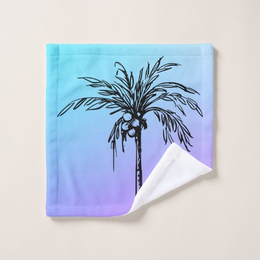 Tropical Palm Tree Black Blue Lila Sky Badhandtuch Set (Waschlappen)