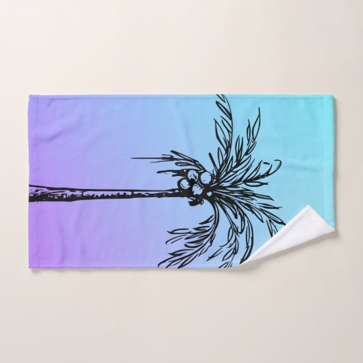 Tropical Palm Tree Black Blue Lila Sky Badhandtuch Set (Handtuch)