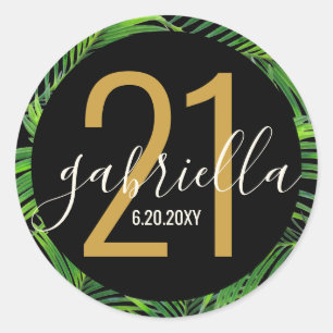 Tropical Palm Tree Black Gold Custom Geburtstag Runder Aufkleber