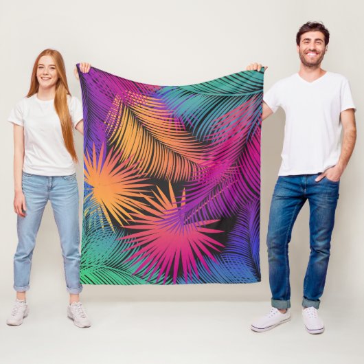 Tropical Palm Tree Blätter Jungle Rainbow Fleecedecke (Beispiel)