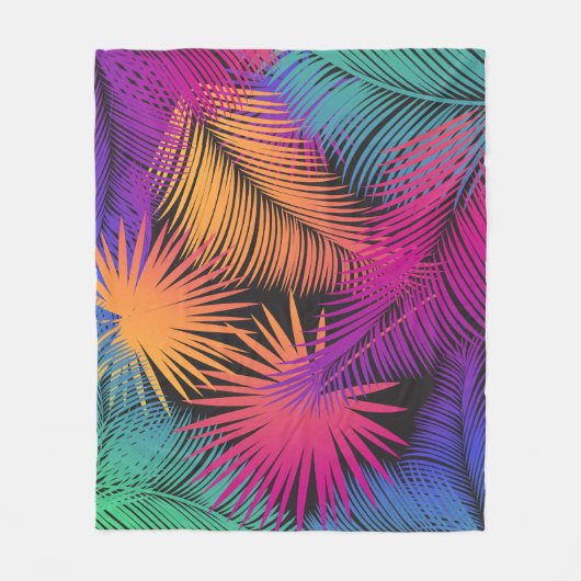 Tropical Palm Tree Blätter Jungle Rainbow Fleecedecke (Vorderseite)