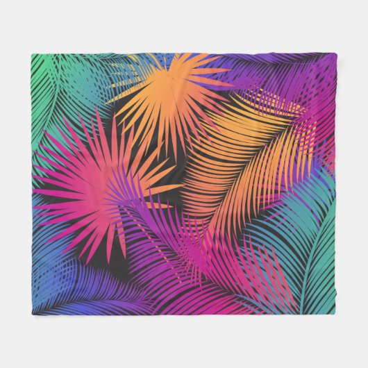 Tropical Palm Tree Blätter Jungle Rainbow Fleecedecke (Vorderseite (Horizontal))