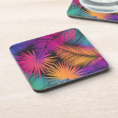 Tropical Palm Tree Blätter Jungle Rainbow Getränkeuntersetzer (Linke Seite)
