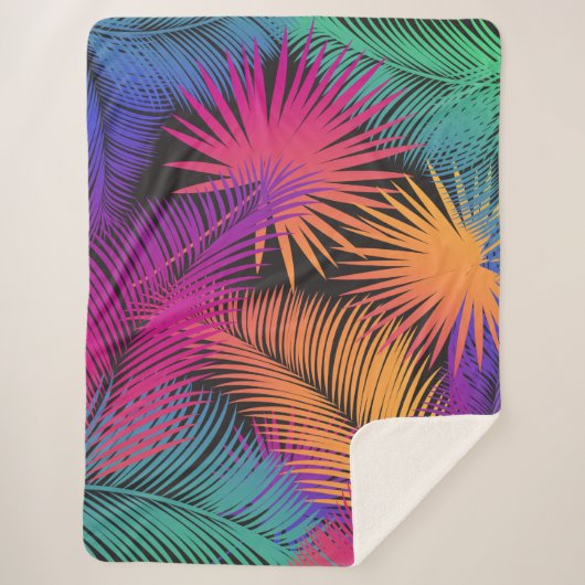 Tropical Palm Tree Blätter Jungle Rainbow Sherpadecke (Vorderseite)