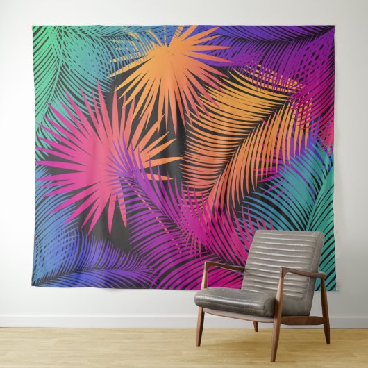 Tropical Palm Tree Blätter Jungle Rainbow Wandteppich (Beispiel (Horizontal))