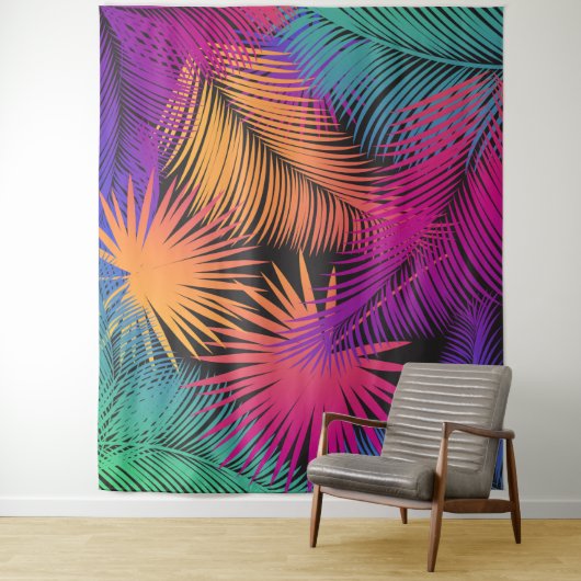 Tropical Palm Tree Blätter Jungle Rainbow Wandteppich (Beispiel)