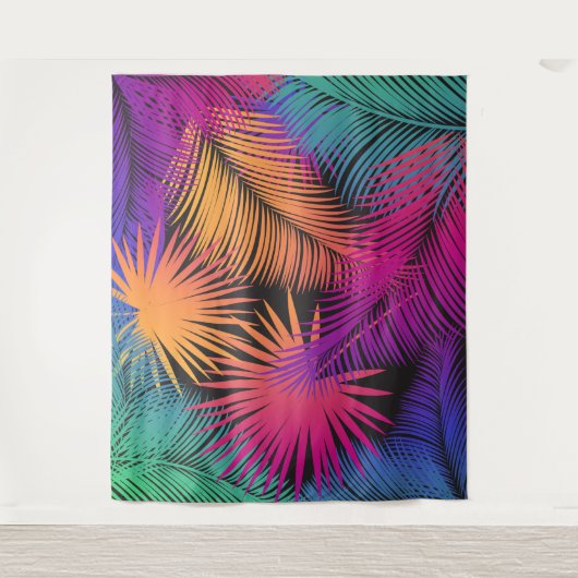Tropical Palm Tree Blätter Jungle Rainbow Wandteppich (Vorderseite)