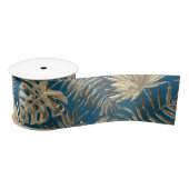 Tropical Palm Tree Blätter Muster Aquamarin Blue G Satinband (Spule)