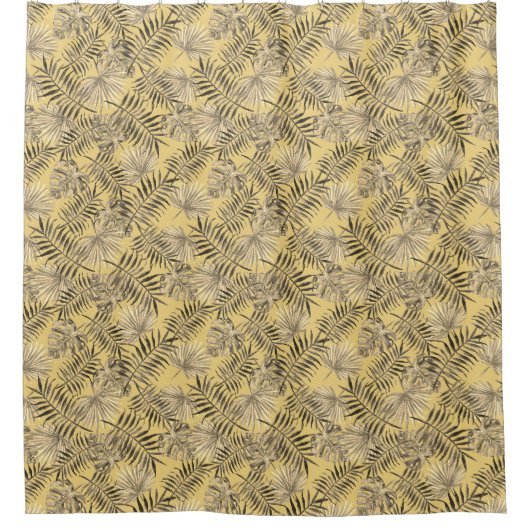 Tropical Palm Tree Blätter Muster Gold Duschvorhang (Vorderseite)