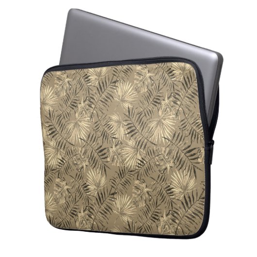 Tropical Palm Tree Blätter Muster Gold Laptopschutzhülle (Vorderseite Links)