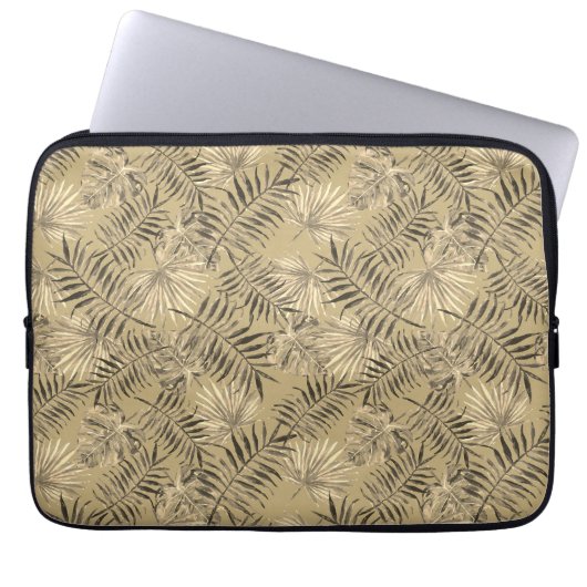 Tropical Palm Tree Blätter Muster Gold Laptopschutzhülle (Vorderseite)
