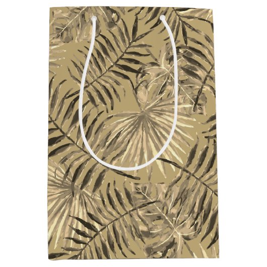 Tropical Palm Tree Blätter Muster Gold Mittlere Geschenktüte (Vorderseite)